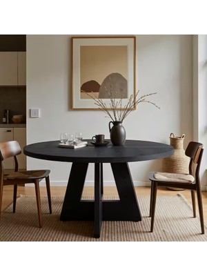 Sare Trade Hernest 120 cm Yuvarlak Yemek Masası – Modern Ahşap Mutfak ve Yemek Odası Masası, Meşe Görünümlü 4-6 Kişilik Masa