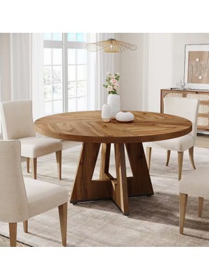 Sare Trade Hernest 120 cm Yuvarlak Yemek Masası – Modern Ahşap Mutfak ve Yemek Odası Masası, Meşe Görünümlü 4-6 Kişilik Masa