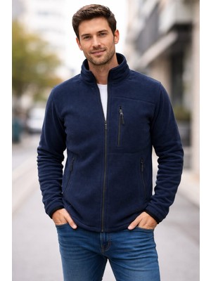 Dsnm Bizim Terzi Dsnm Lacivert Polar 3 Cepli Tam Fermuarlı  Slim Fit Antipilling Tüylenme Yapmaz Hava Geçirmez Soft Shell Polar