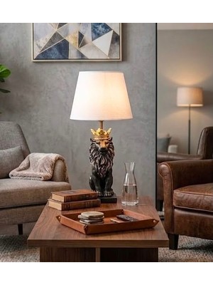 Mirsa Global Modern Aslan Kral Büst Abajur Siyah Gold Heykel  – Beyaz Şapka Dekoratif Masa Lambası, Şık Salon & Yatak Odası Aydınlatma