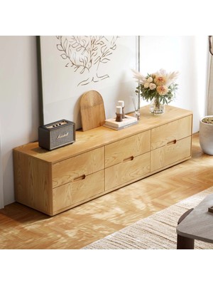 Wooden Decoration Arven Masif Ahşap 6 Çekmeceli Tv Ünitesi