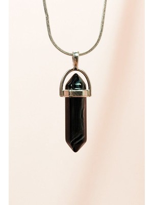 Royaleks Obsidyen Doğal Taşı Zincirli El Yapımı Tasarımlı Kolye Uç: 3,5 cm Zincir: 20 cm Kutulu