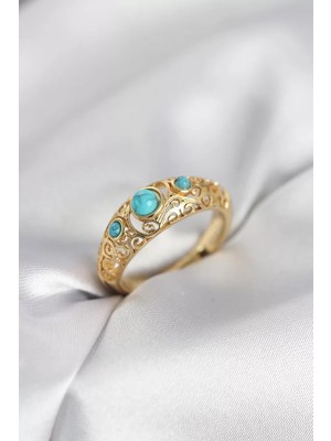 Uravas Store Vintage Model Mavi Taşlı Gold Renk Kadın Yüzük - TJ-BYK4149