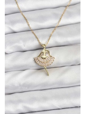 Uravas Store 316L Çelik Zincir Gold Renk Balerin Model Kadın Kolye - TJ-BKO10775
