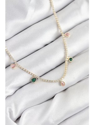 Uravas Store Pirinç Zirkon Taşlı Su Yolu Damla Model Gold Renk Kadın Kolye - TJ-BKO10545