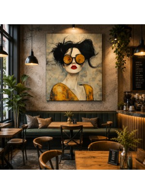 Othello Art Modern Kadın Portre Kanvas Tablo – Gold Gözlüklü Pop Art Duvar Dekoru, Salon ve Ofis Tablosu
