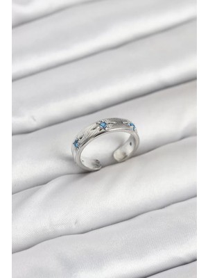 Uravas Store Pirinç Gümüş Renk Mavi Zirkon Taşlı Kutup Yıldızı Model Kadın Yüzük - TJ-BYK3897