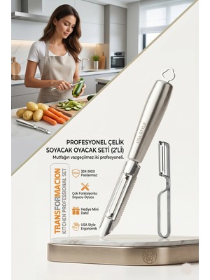 Transformacion Profesyonel Çelik Sebze Soyacak Oyacak Seti (2'li) USA Style ve Hediye Soyacak 722010