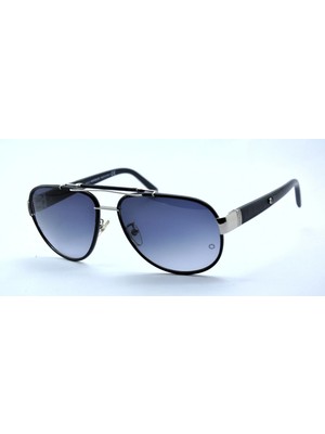 Mont Blanc MB367S 16W Leather Unısex Pılot Sıyah Derı Gumus Mavı Camlı Güneş Gözlüğü