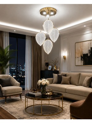 Yeni Model 4 Sarkıt Lüx LED Avize Gold Renk 3 Işık Seçeneği Ithal Model