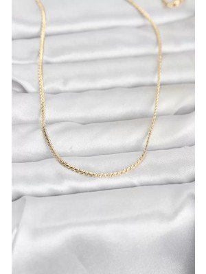 Uravas Store cm 14K Gold Renk Yassı Zincir Model 60 cm Kadın Kolye - TJ-BKO10965