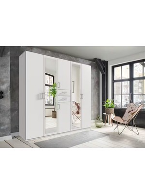 Sare Trade Hernest 6 Kapılı 2 Aynalı Gardırop 225X58X207 cm Çok Amaçlı Yatak Odası Elbise Dolabı Beyaz Meşe