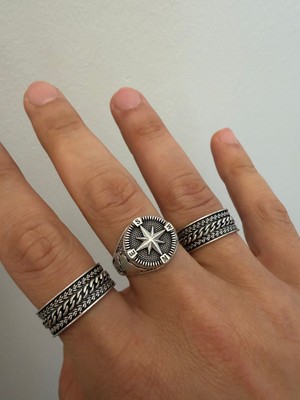 Aida Jewelss 925 Ayar Gümüş  Kaplama 3lü   Işçilikli Tasarım Yüzük Ayarlanabilir Ölçü