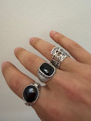 Aida Jewelss 925 Ayar Gümüş  Kaplama 3lü   Işçilikli Tasarım Yüzük Ayarlanabilir Ölçü