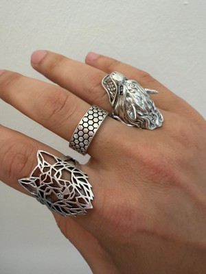Aida Jewelss 925 Ayar Gümüş  Kaplama 3lü   Işçilikli Tasarım Yüzük Ayarlanabilir Ölçü