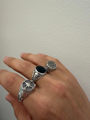 Aida Jewelss 925 Ayar Gümüş  Kaplama 3lü   Işçilikli Tasarım Yüzük Ayarlanabilir Ölçü