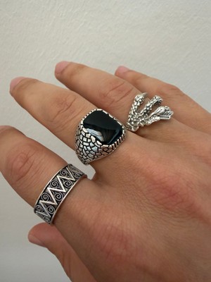 Aida Jewelss 925 Ayar Gümüş  Kaplama 3lü   Işçilikli Tasarım Yüzük Ayarlanabilir Ölçü