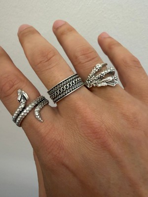 Aida Jewelss 925 Ayar Gümüş  Kaplama 3lü   Işçilikli Tasarım Yüzük Ayarlanabilir Ölçü