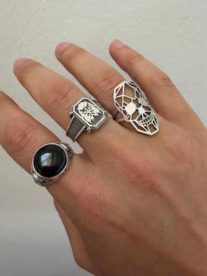 Aida Jewelss 925 Ayar Gümüş  Kaplama 3lü   Işçilikli Tasarım Yüzük Ayarlanabilir Ölçü