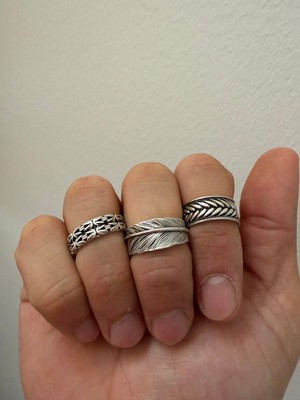 Aida Jewelss 925 Ayar Gümüş  Kaplama 3lü   Işçilikli Tasarım Yüzük Ayarlanabilir Ölçü