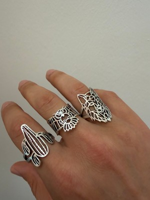 Aida Jewelss 925 Ayar Gümüş  Kaplama 3lü   Işçilikli Tasarım Yüzük Ayarlanabilir Ölçü