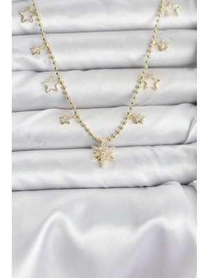 Uravas Store Pirinç Gold Renk Zirkon Taşlı Kutup Yıldızı Model Kadın Kolye