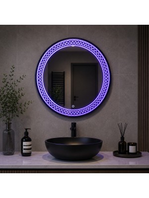 Redpool24 Mor Rgb Premium LED Ayna | 60 cm Yuvarlak LED Ayna | Dekoratif Işıklı Banyo Aynası | Alüminyum Kasa Modern Ayna