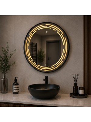 Redpool24 Gold Spiral Premium LED Ayna | 60 cm Yuvarlak LED Ayna | Dekoratif Işıklı Banyo Aynası | Alüminyum Kasa Modern Ayna