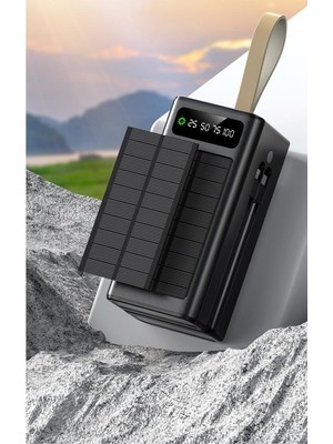 Raylax Solar 50.000 Mah Güneş Enerjili LED Işıklı Powerbank Şarj Aleti 2x USB Çıkışlı Mikro Type-C