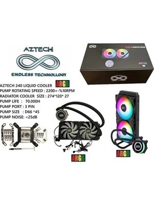TeknoKapsül Aztech Liquid Cooling AZ240-1B (Intel-Amd Destekli) Argb LED 240MM Sivi Soğutma Sistemi