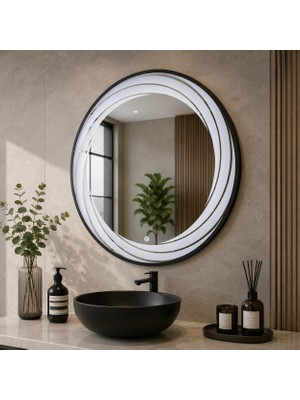 Redpool24 60 cm Modern Beyaz Halka LED Yuvarlak Dokunmatik Ayna | Dekoratif Işıklı Banyo Aynası | Alüminyum Kasa Dokunmatik Ayna