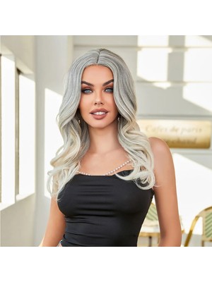 TeknoKapsül Siyah Beyaz Platin Ombre Röfleli Tül Peruk