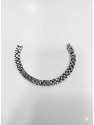 Uravas Store Rodyum Çelik  Erkek Çelik Bileklik Boy 21.5 cm / En 0.9 Mm  - EBL0038