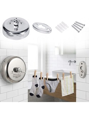 Go İthalat Paslanmaz Çelik Geri Çekilebilir Çamaşır Ipi - Duvar Tipi Duvara Monte Banyo,balkon,bahçe Çamaşır Kurutma Askısı (5250)