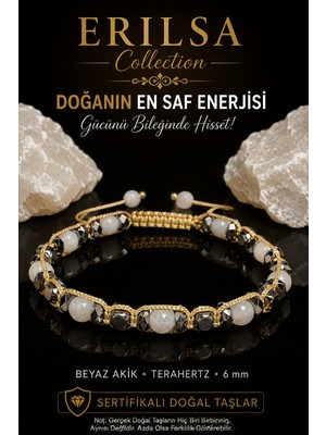 Erilsa Sertifikalı Erılsa Beyaz Akik Terahertz Doğal Taş Bileklik 6 mm Ayarlanabilir Premium Model