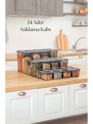 Nova Premium Ex 24'lü 3 Boy Kavanoz Seti & Saklama Kabı & Erzak Kabı 8X650/1300/1900 ml (40 Lı Etiket Hediyeli)