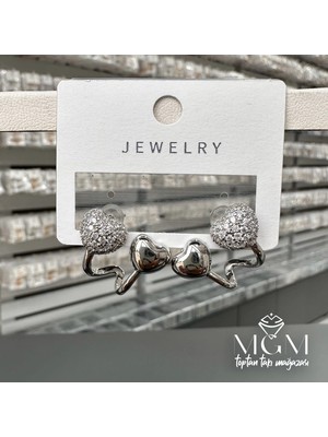 Uravas Store Rodyum Zirkon Taşlı Pirinç Küpeler - KP00137