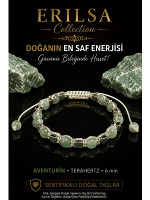 Erilsa Sertifikalı Erılsa Aventurin Terahertz Doğal Taş Bileklik 6 mm Ayarlanabilir El Yapımı Unisex
