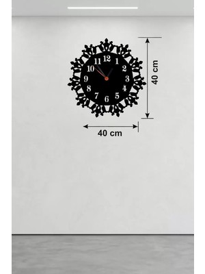 TeknoKapsül Klasik Floral Desenli Ahşap Duvar Saati - 40X40 cm Tasarım