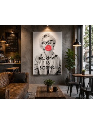 Othello Art Normal Is Boring Kanvas Tablo – Sakız Balonlu Kadın Pop Art Duvar Dekoru, Modern Siyah Beyaz Tablo