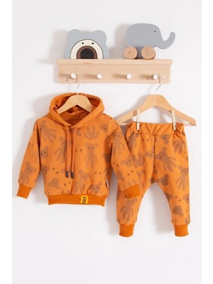 TeknoKapsül Cool Bear Kapüşonlu % 100 Pamuk Erkek Bebek Takımı