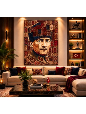 Othello Art Mustafa Kemal Atatürk Kanvas Tablo – Türk Halı Motifli Sanatsal Portre, Dekoratif Duvar Tablosu