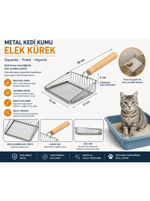 TeknoKapsül Metal Kumu Elek Kürek Ahşap Saplı Paslanmaz Kum Küreği 26 cm
