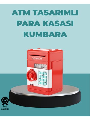 TeknoKapsül Şifreli Kırmızı Atm Tasarımlı Çelik Kasa Görünümlü Kumbara -