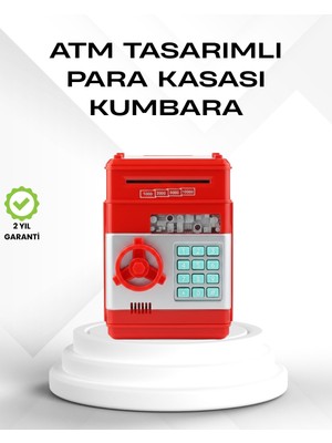 TeknoKapsül Kırmızı Şifreli Atm Kasa Yutan Kumbara -