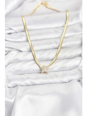 Uravas Store Mey Ithalat® Gold Renk Pirinç Yıldız Zirkon Taşlı Kadın Kolye