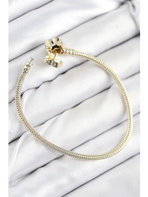 Uravas Store Mey Ithalat® Pirinç Charm Zirkon Taşlı Yonca Model Gold Renk Kadın Bileklik