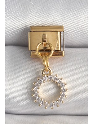 TeknoKapsül 316L Çelik Gold Renk Zirkon Taşlı Sallantı Güneş Model Nomination Charm -
