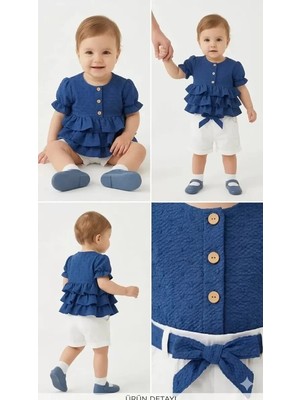 TeknoKapsül 1/4 Yaş Keten Şortlu Kat Kat Puff Bebek Takımı