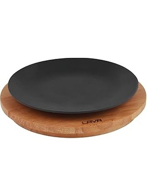Uravas Store Lava Döküm Yuvarlak Tabak, Çap 21 Ahşap Altlıklı - Lv As 168